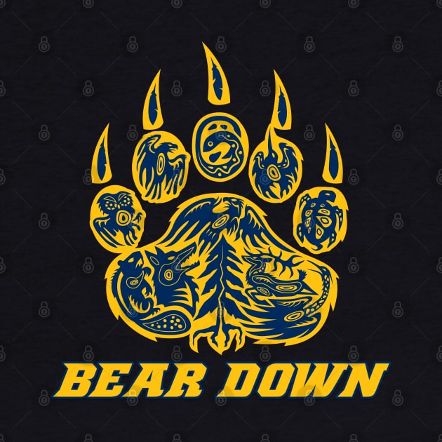 Golden Bear Paw with BEAR DOWN SAYING by Lacrosse & Motivational T-Shirts 